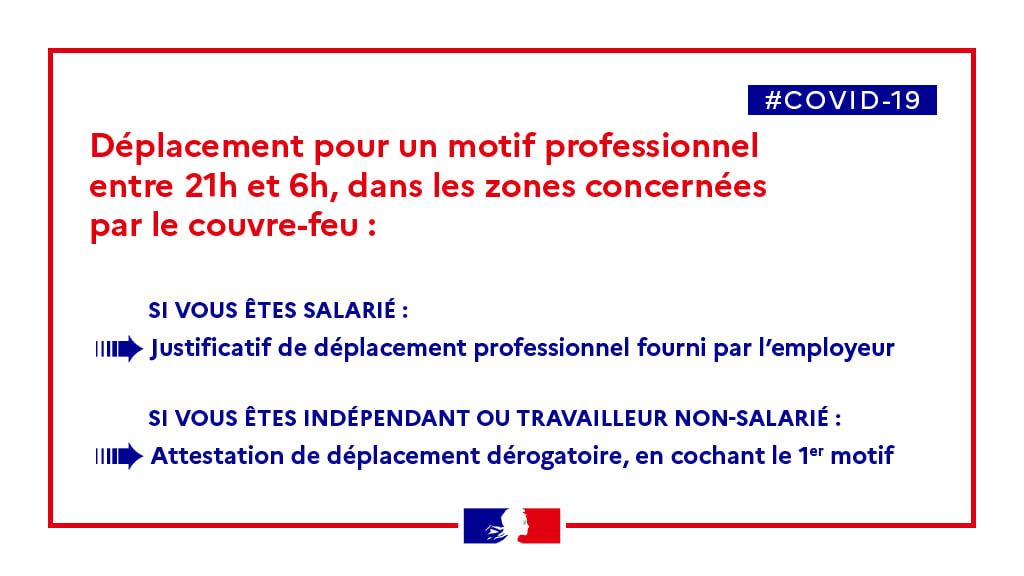 Attestations de déplacement motif professionnel “couvre-feu”