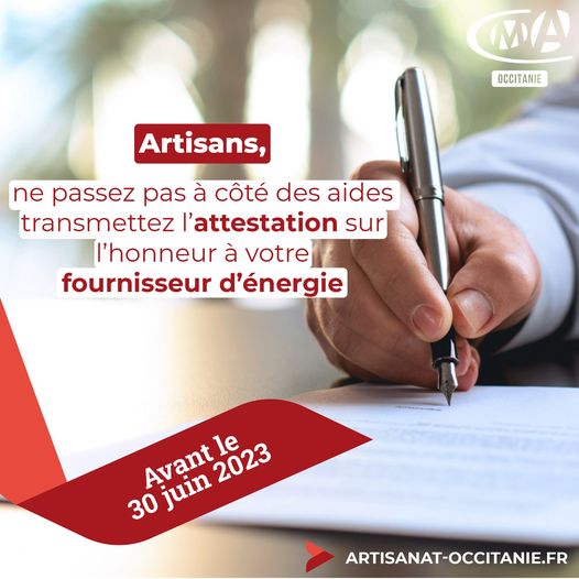 CRISE ENERGETIQUE – transmettez l’attestation sur l’honneur à votre fournisseur d’énergie avant le 30 juin 2023